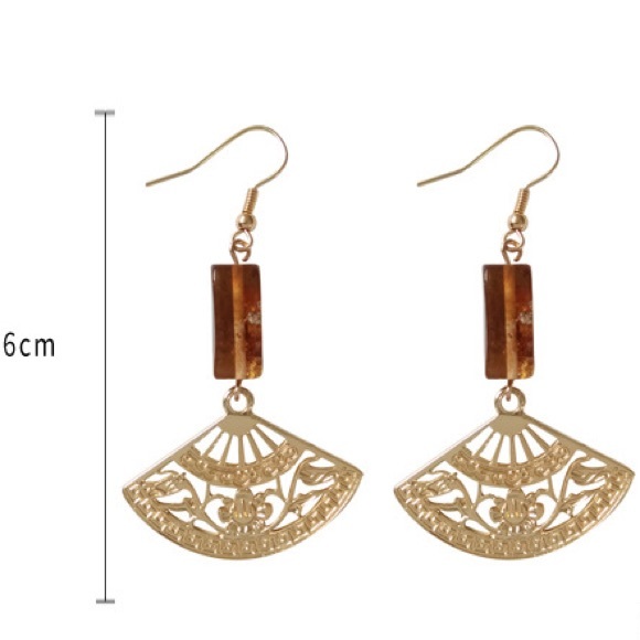💕Last one Ancient Asian Fan Stone Drop Earrings - Picture 10 of 11